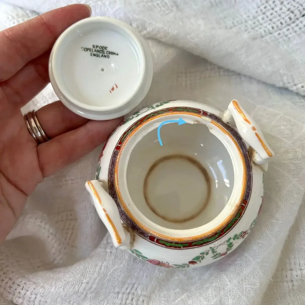 Antique Spode Copeland England Floral Sugar Bowl Porcelain Lidded Dish